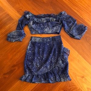 By the way - off the shoulder crop top and skirt